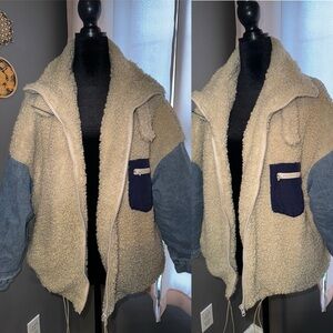 Cozy Sherpa Jacket with Denim Sleeves
